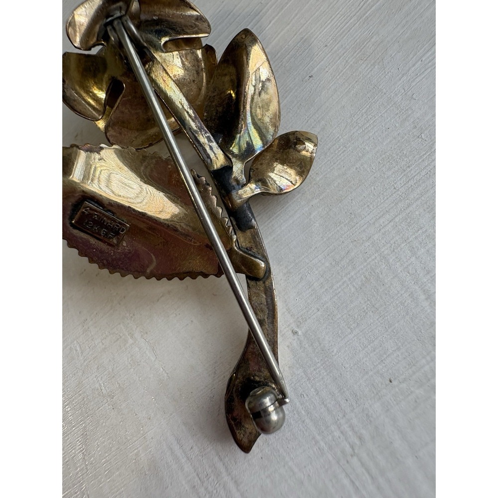 Vintage 4 Winard 12k Yellow GF Rose Brooch Pin Faux Pearl Signed - Picture 10 of 10